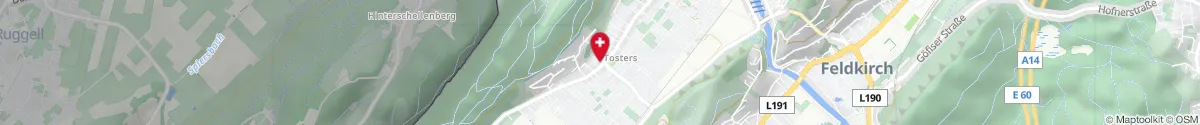 Map representation of the location for Apotheke Tosters in 6800 Feldkirch-Tosters